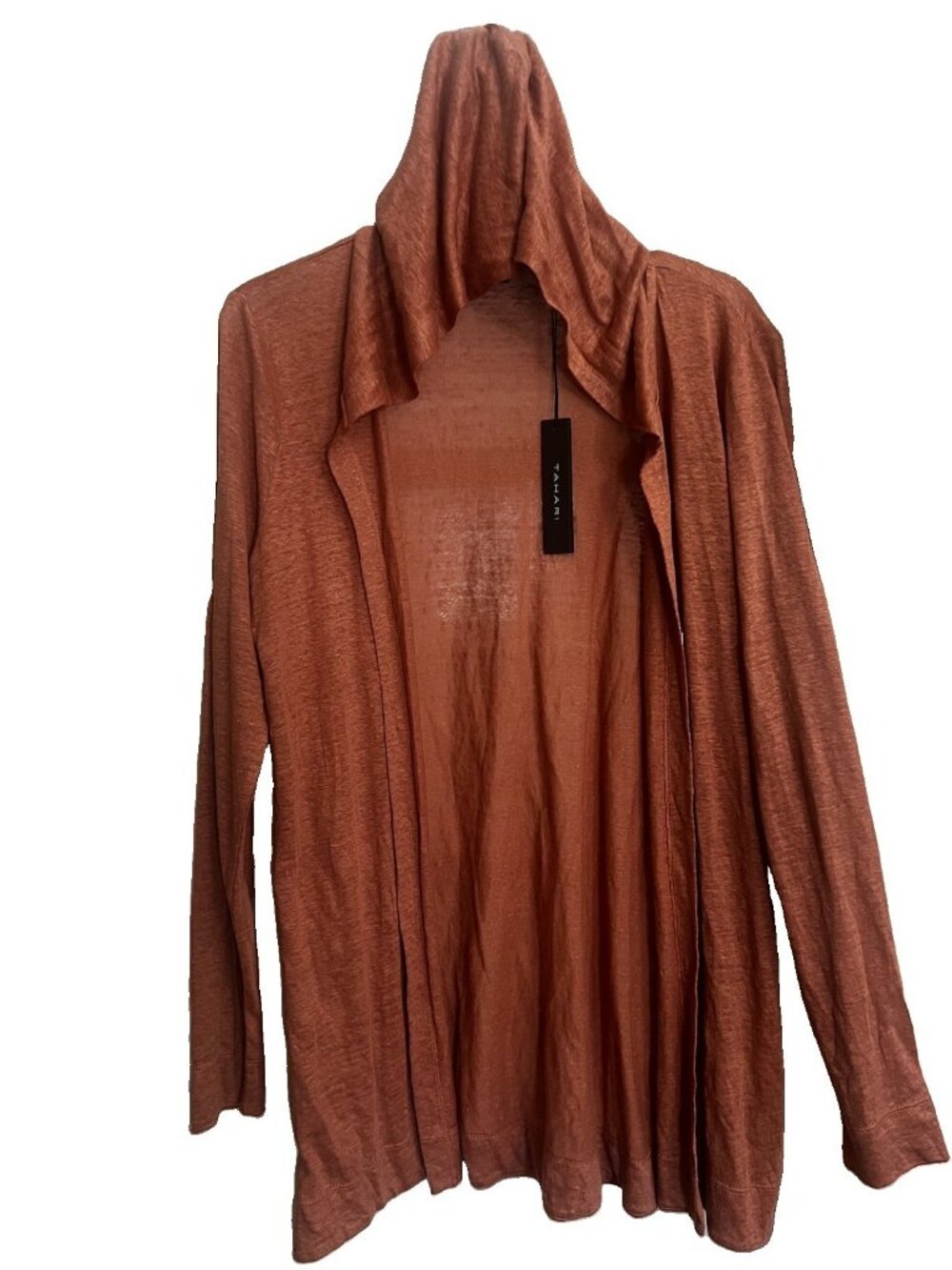 New Tahari Womens Open Knit Hooded Linen Cardigan Medium Beach Coastal Boho. F